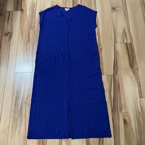 J Jill XS Indigo Blue Womens Boho Maxi Dress Cap Sleeve Relaxed House Casual